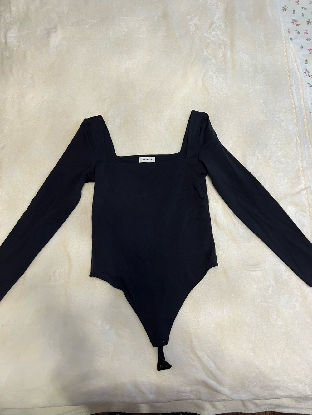 Babaton Black Long-Sleeve Square Neck Bodysuit